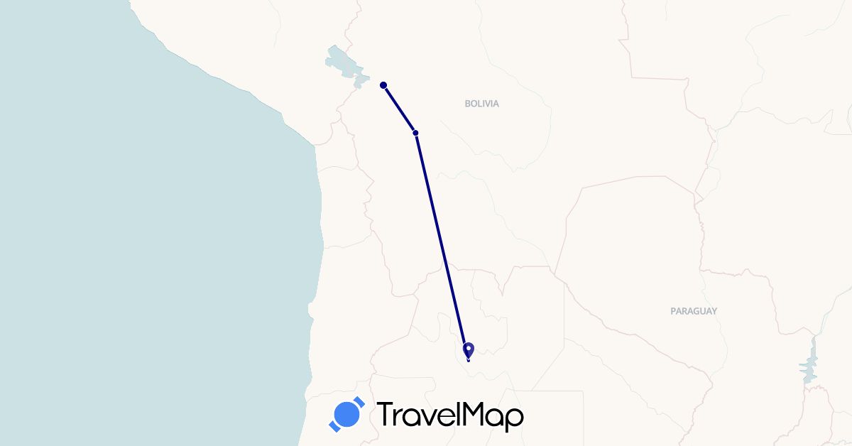 TravelMap itinerary: driving in Argentina, Bolivia (South America)